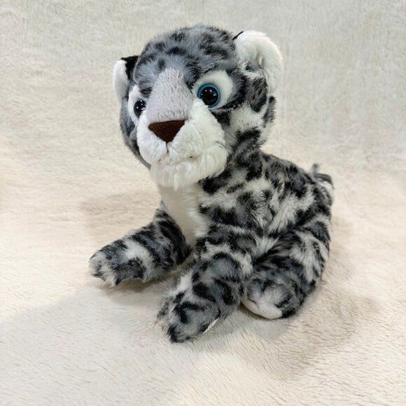 Aurora Babies 11” Snow Leopard Cub Black and Grey Realistic Plush Stuffed Animal - Picture 2 of 6